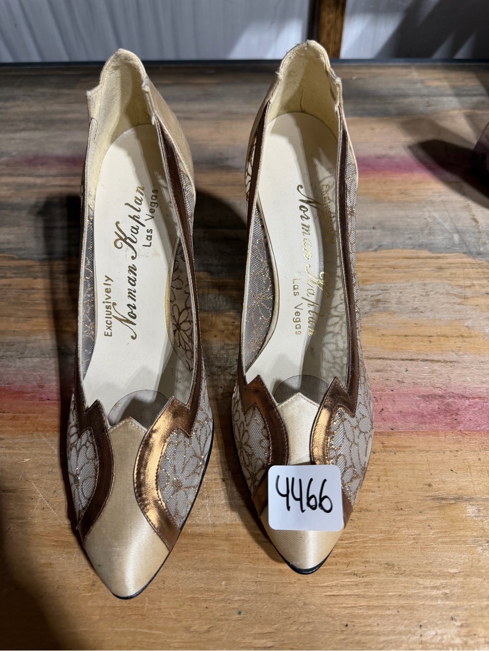 #4466-Norman Champagne and Bronze Pointed Toe Heels